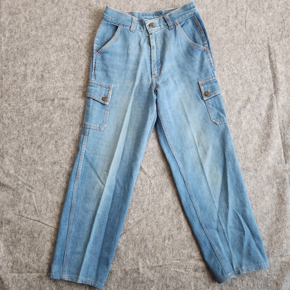 Kmart VTG 70s Cargo High Waist Jeans Women's 8 Blue Denim Flap Pockets Street 